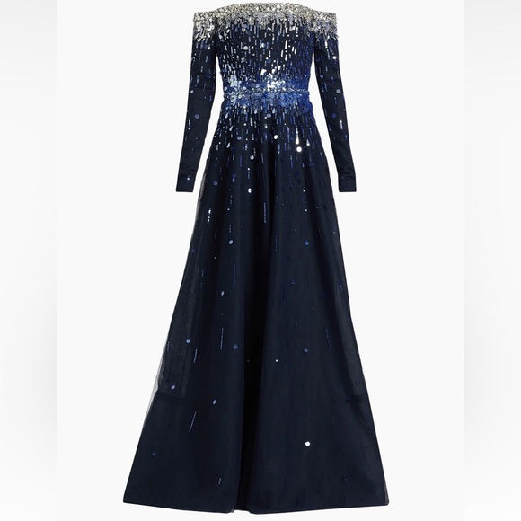 Pamella Roland Midnight Blue Sequin Gown - Picture 8 of 11